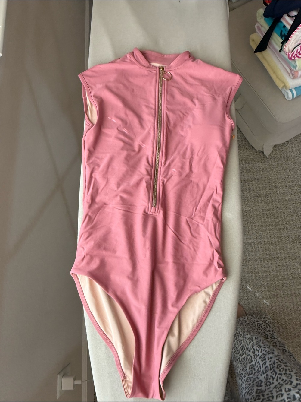 Coolibar Rose Pink Zip-Front Sleeveless One-Piece Swim